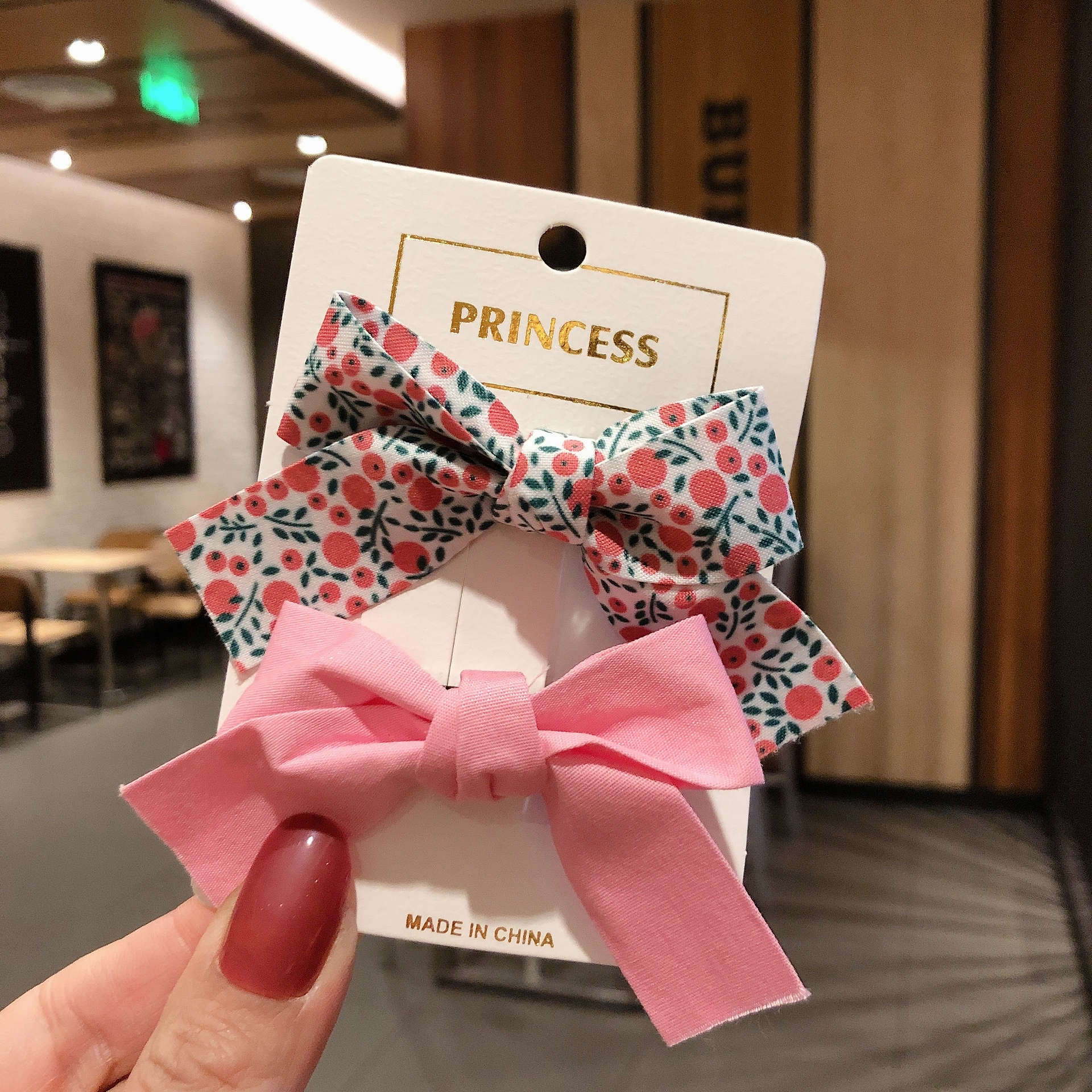 韩版新款蝴蝶结碎花纯色边夹儿童小清新布艺压夹套装发夹