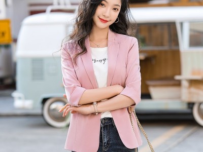 批发雪纺西装外套女2021新款薄款夏季七分袖休闲中长款小个子上衣图2