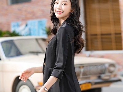 批发雪纺西装外套女2021新款薄款夏季七分袖休闲中长款小个子上衣图4